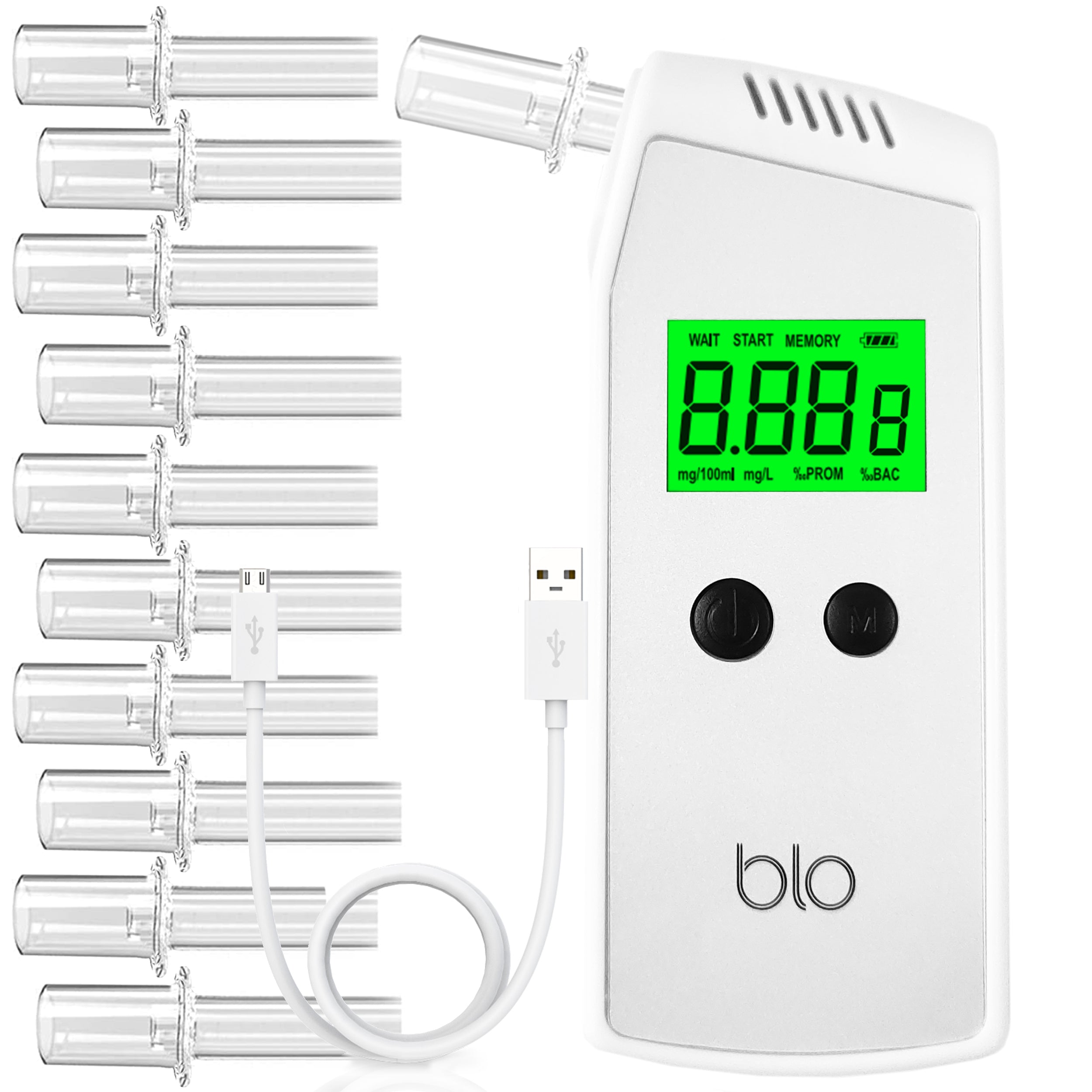 BLO Alcohol Breathalyser & Mouthpiece | Portable Breath Tester with Di