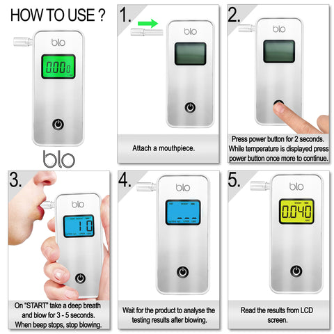 BLO Alcohol Breathalyser & Mouthpiece | Portable Breath Tester with Digital LCD Screen & Fast ADVANCED