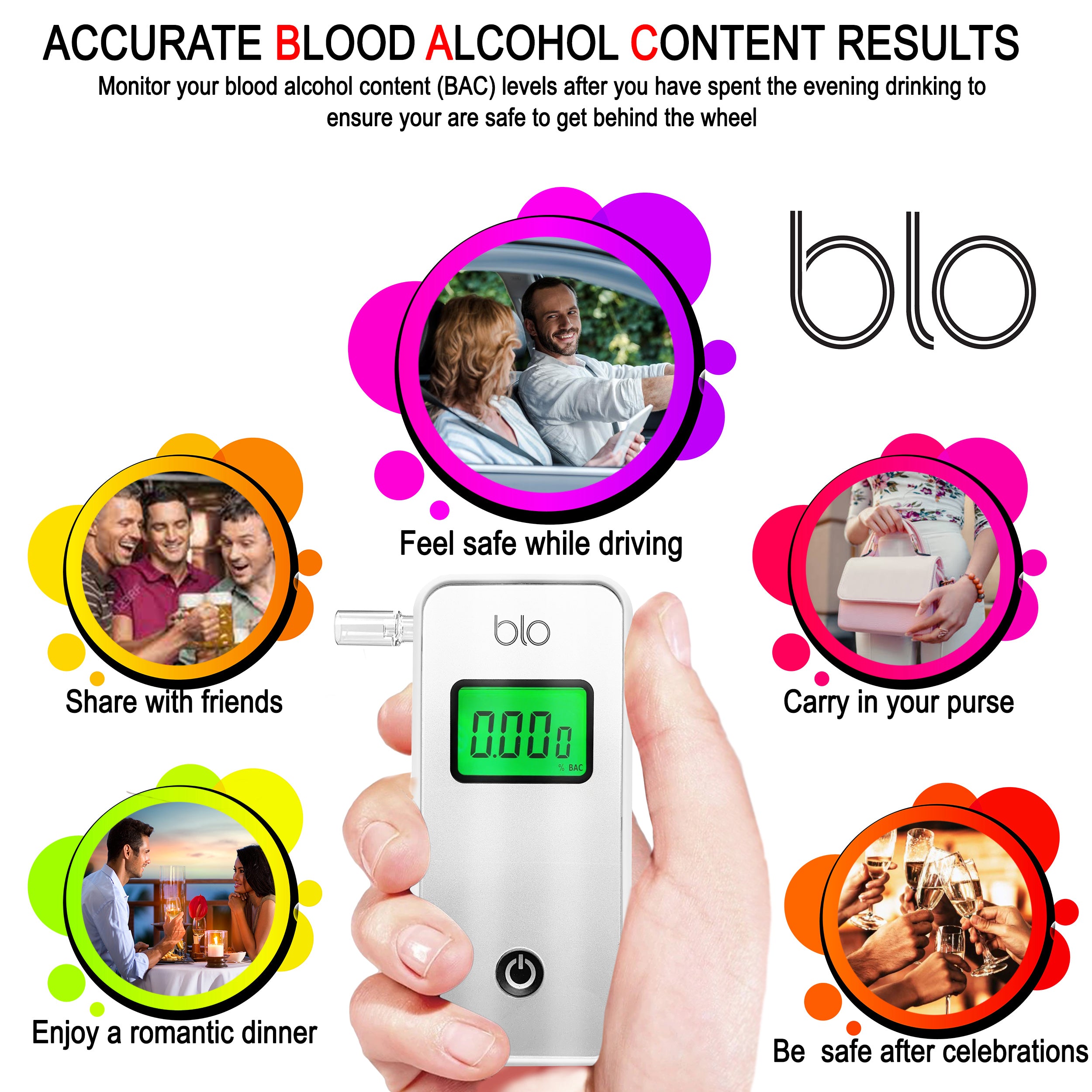 BLO Alcohol Breathalyser & Mouthpiece | Portable Breath Tester with Digital LCD Screen & Fast ADVANCED